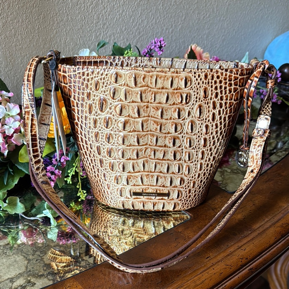 Crocodile Embossed Tan Bucket Bag